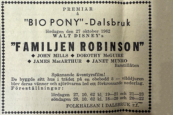 Abl annons Bio Ponny Familjen Robinson 25.10.1962