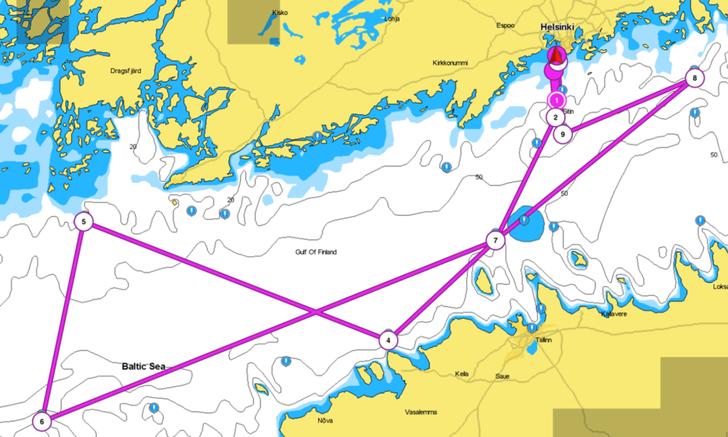 Pitkän avomeripurjehduksen rata noin 550 km pitkä rata